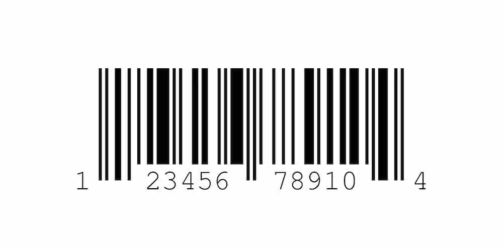 1D barcode with black vertical lines and numbers 1234567891O4 below