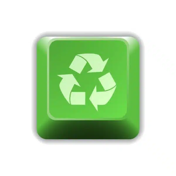 Green recycling symbol button representing sustainable supply chain practices for distributors