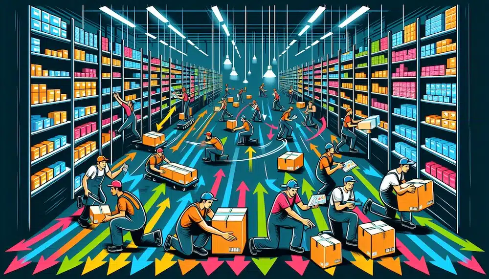 graphic of workers doing warehouse slotting optimization