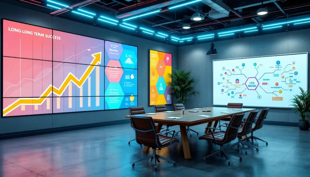 Modern boardroom with digital analytics dashboards displaying warehouse management performance metrics