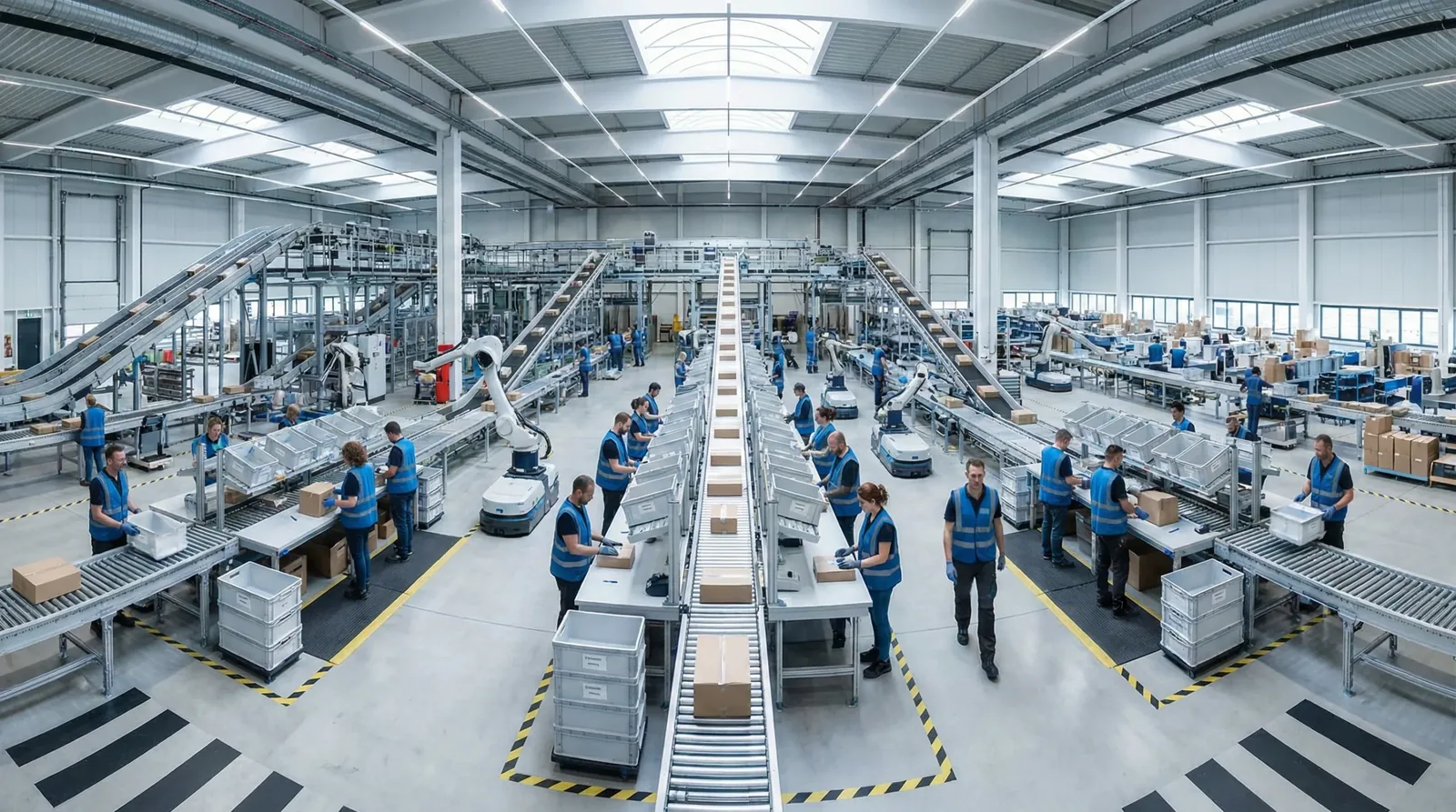 Wide shot of distribution center operations