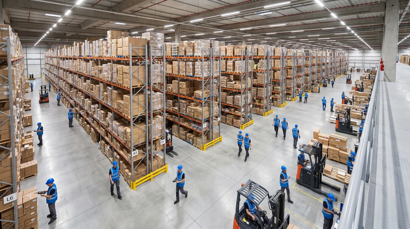 Wide shot of distribution center operations