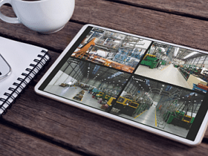tablet with security camera footage