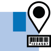 box with a barcode and location symbol