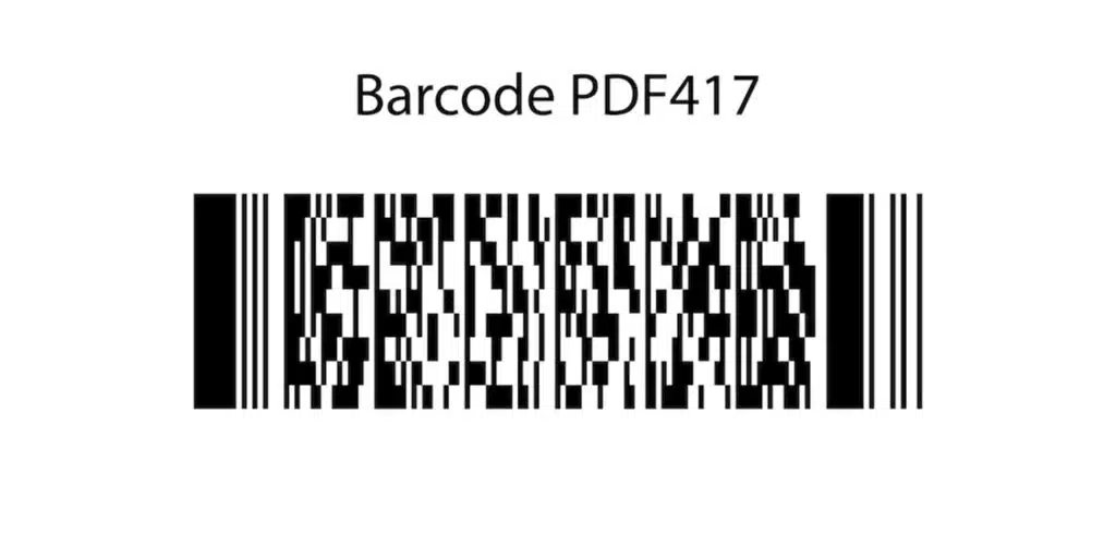 PDF417 two-dimensional barcode example showing dense black and white data pattern