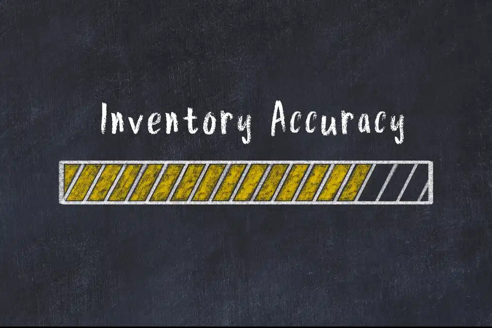 Inventory accuracy KPI progress bar showing approximately 80% completion on dark background