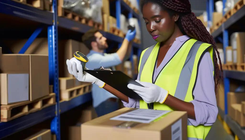 female worker checking quality control in a warehouse