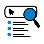 search bar with a magnifying glass with a bullet point list below it