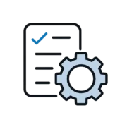 settings icon with a piece of paper with a check mark