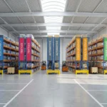 A highly organized warehouse with various sections for different goods