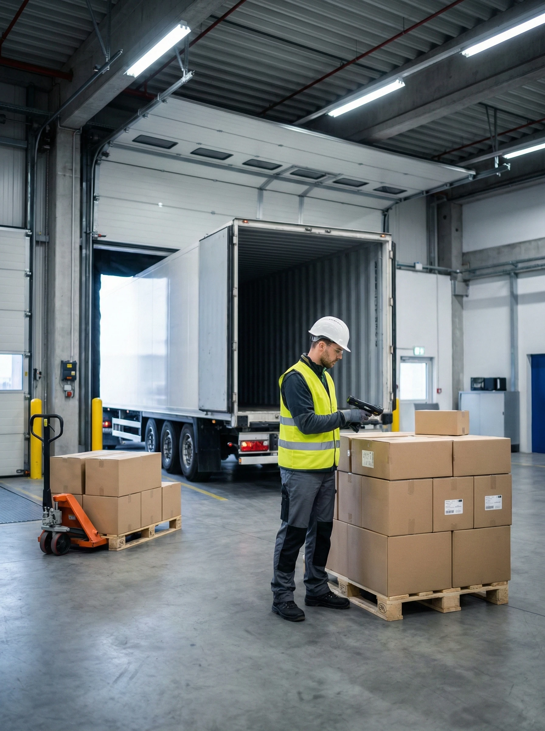 Warehouse receiving dock with incoming shipments being processed