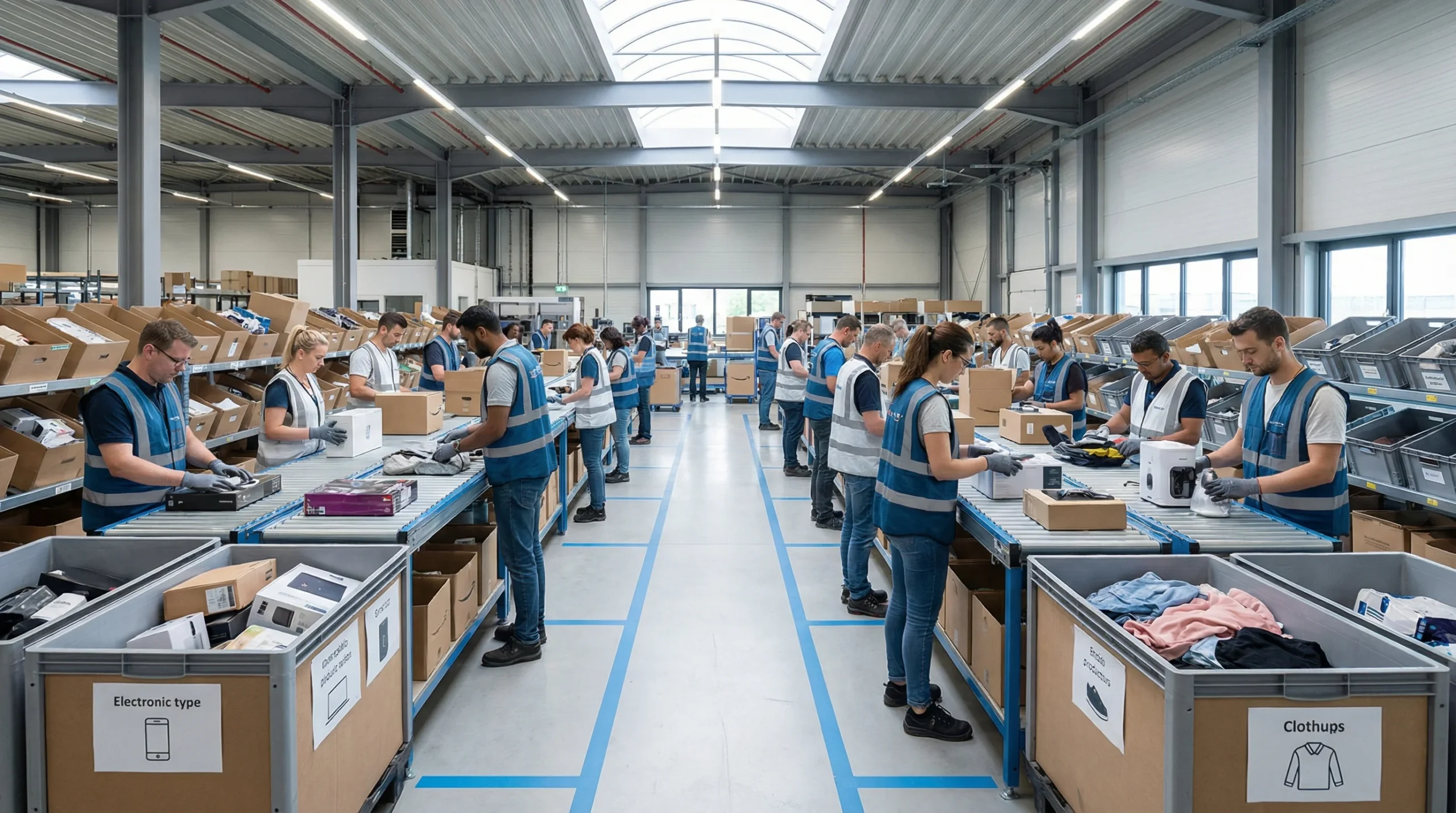 Wide shot of distribution center operations