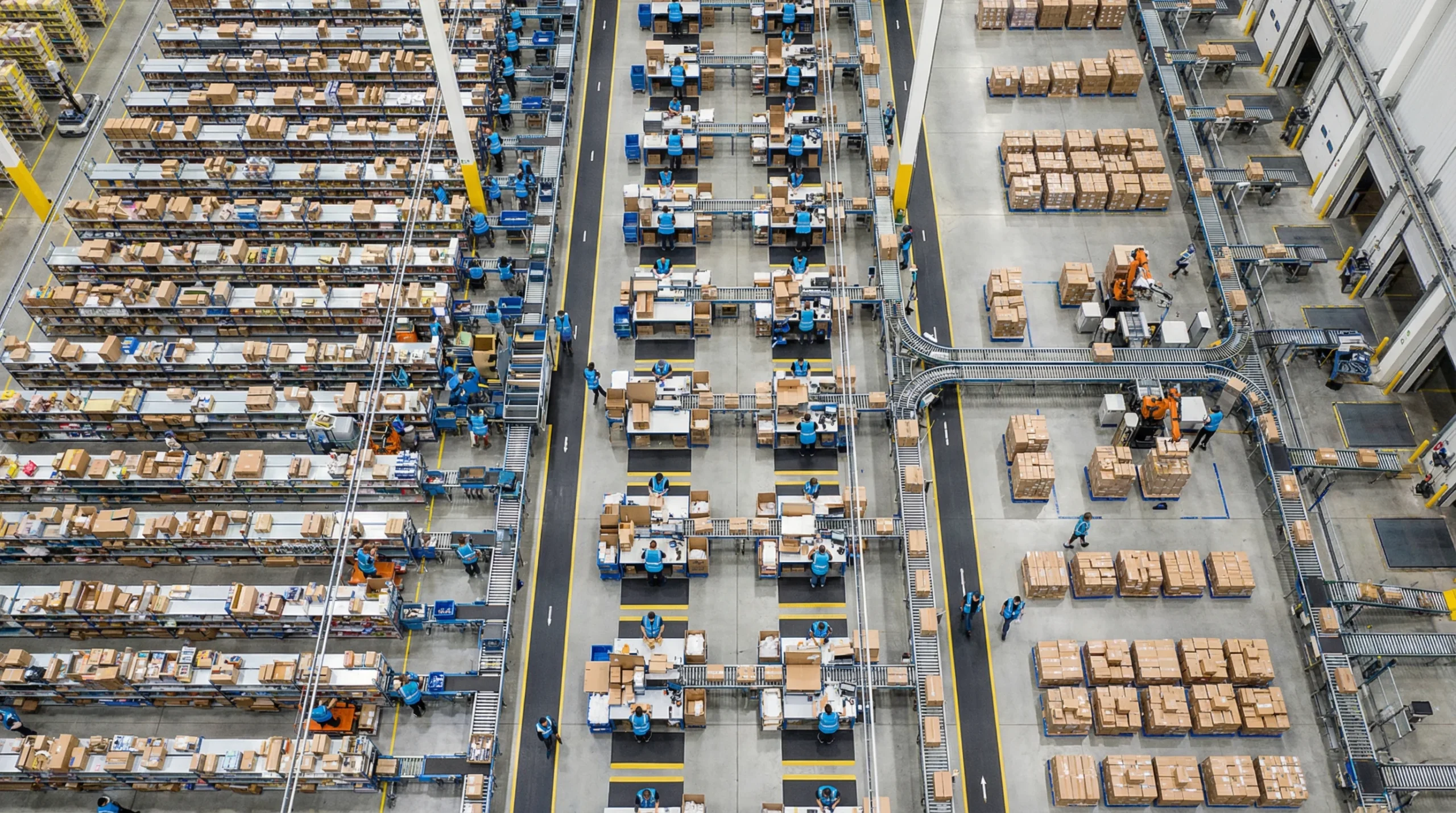 Aerial view of organized warehouse floor