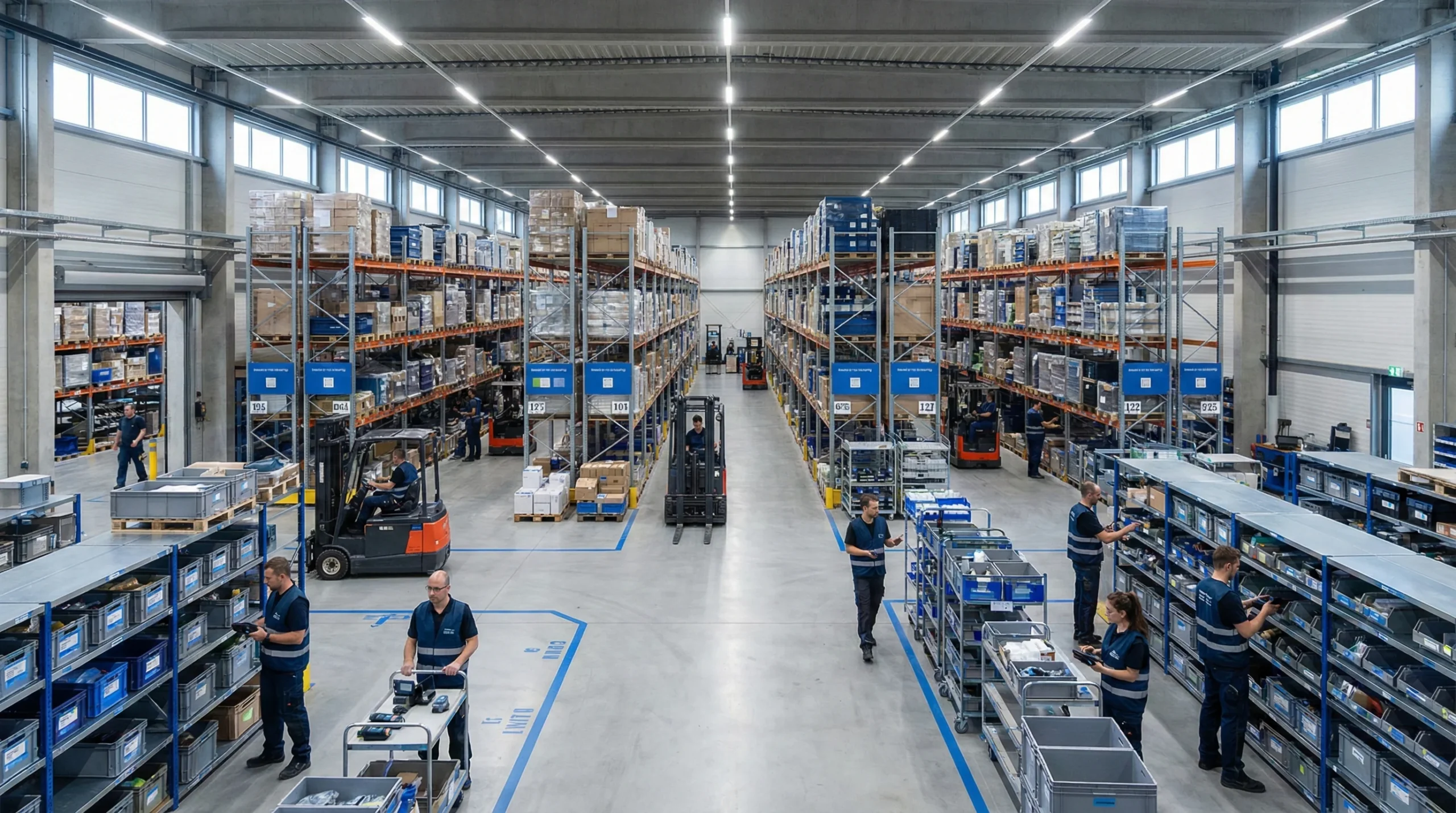 Wide warehouse view showing efficient operations