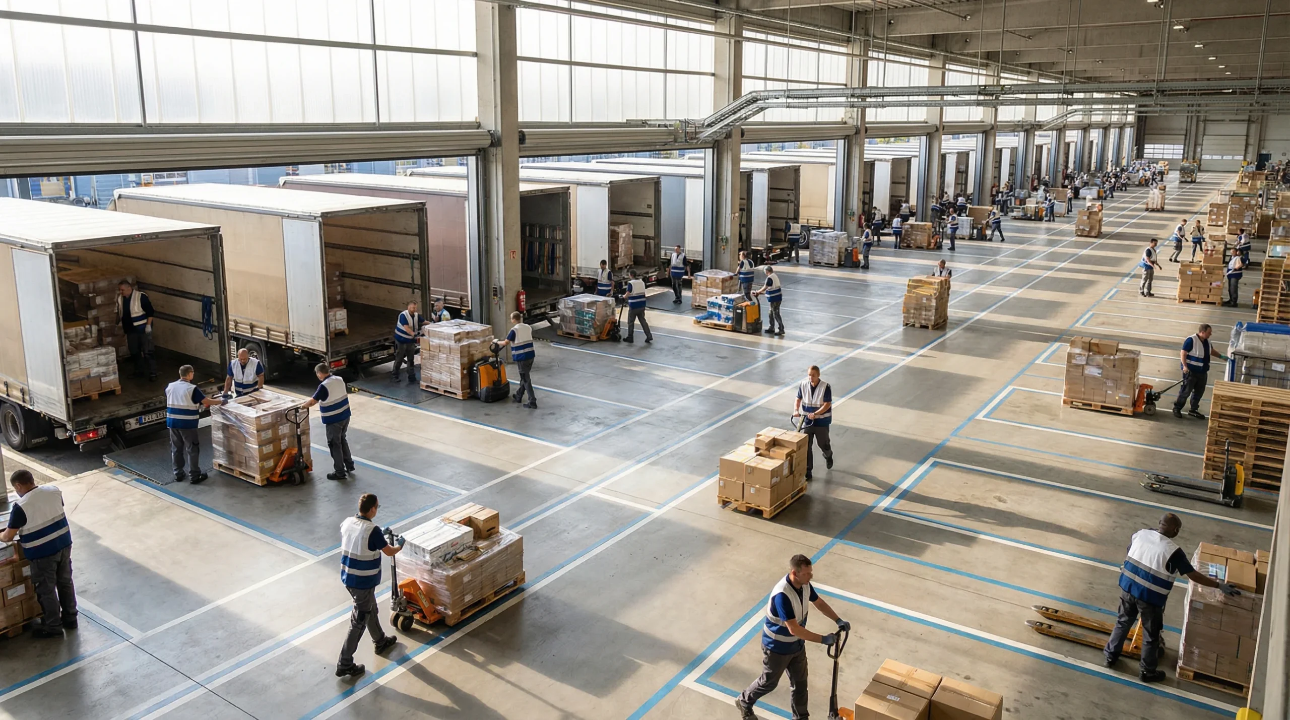 Wide shot of distribution center operations