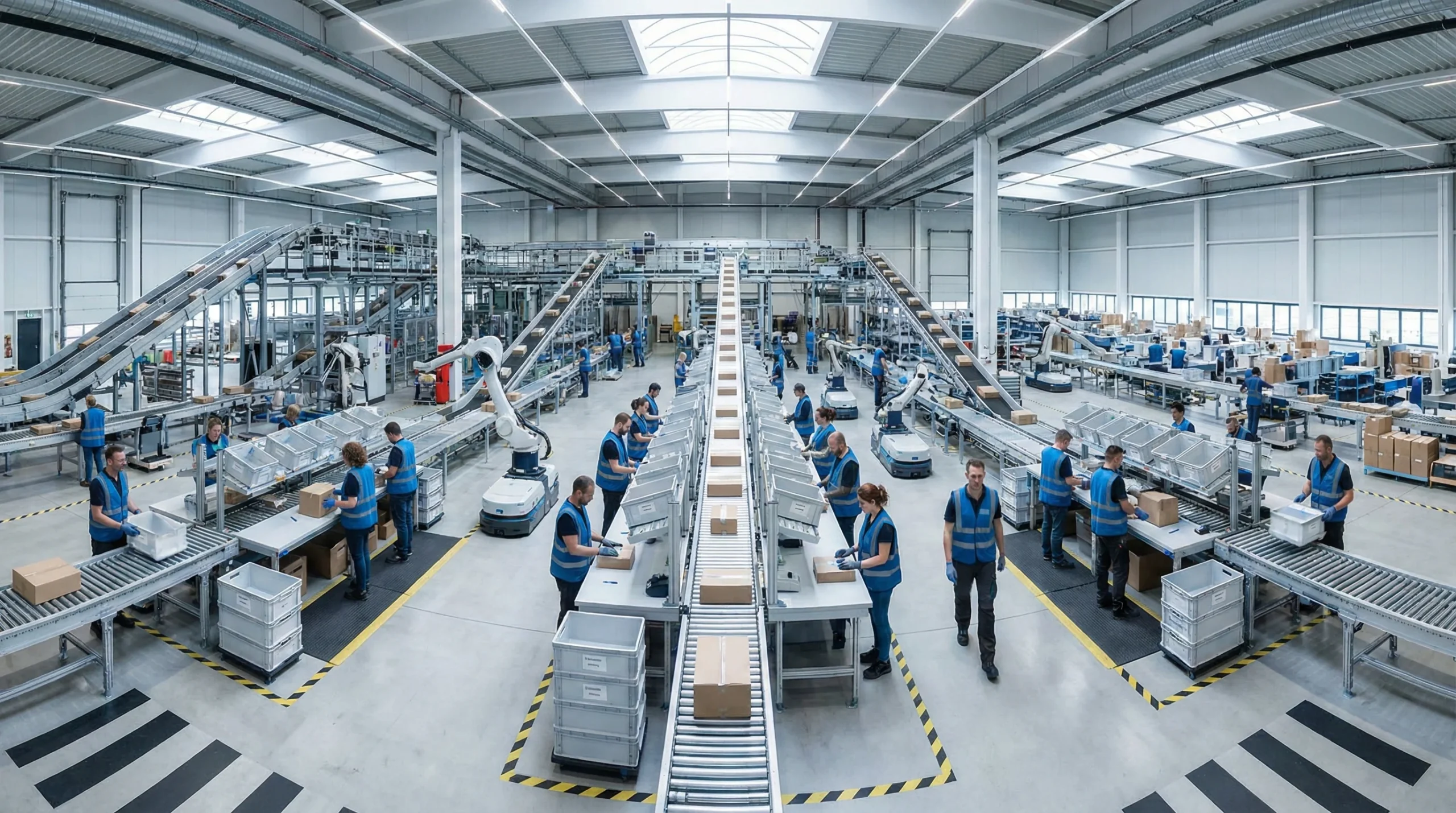 Wide shot of distribution center operations