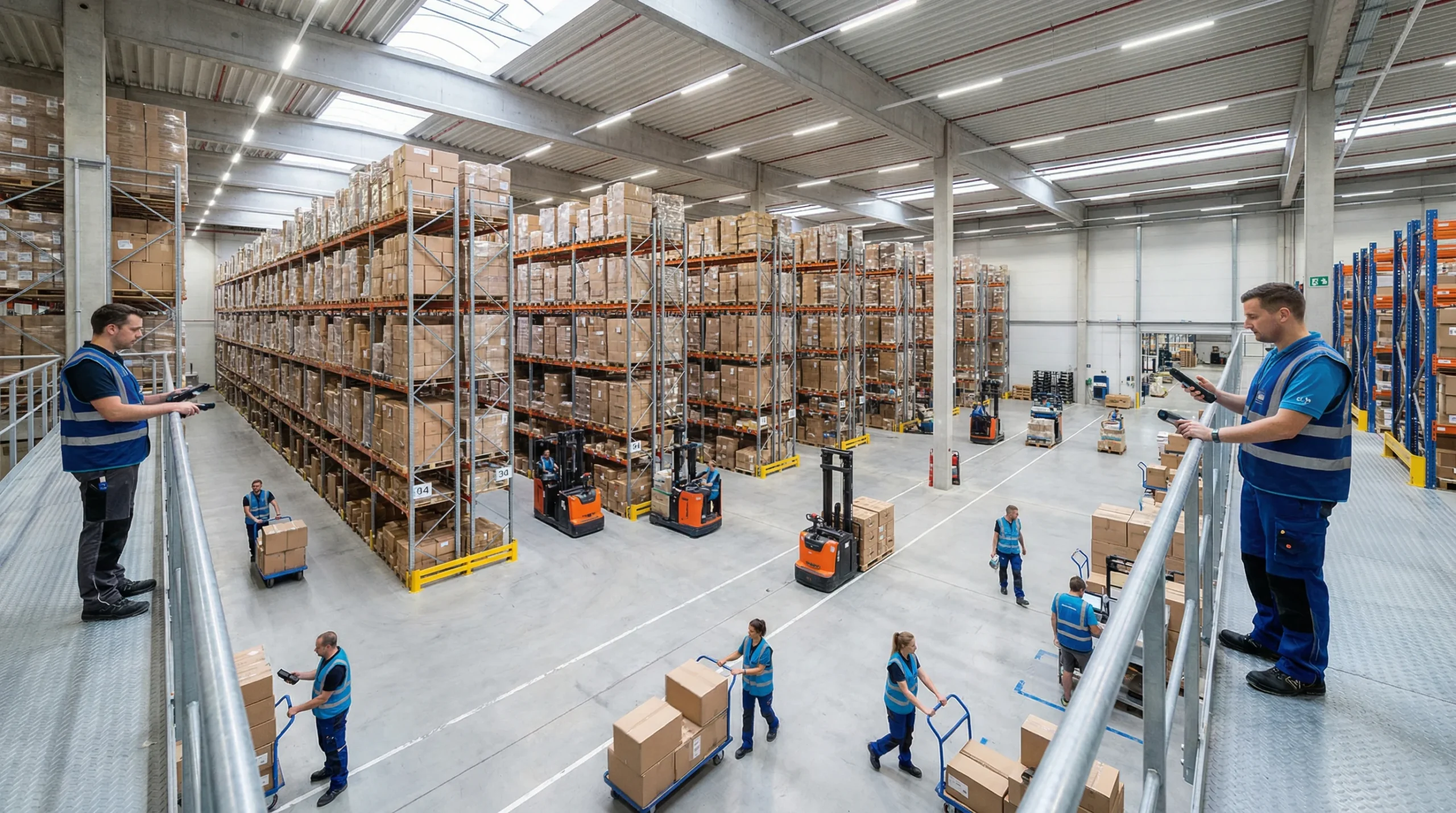 Wide shot of distribution center operations