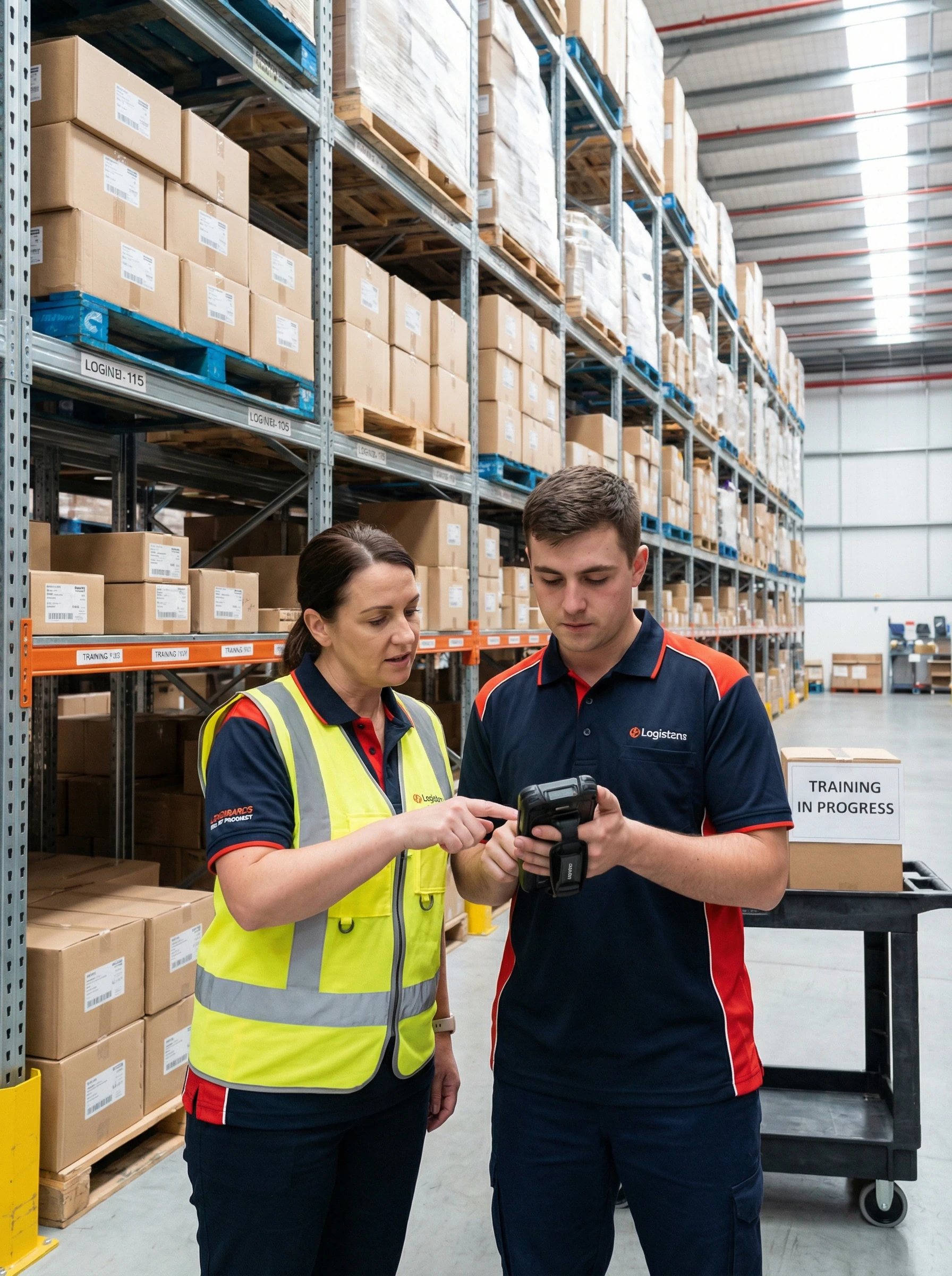 Warehouse employee learning on RF scanner