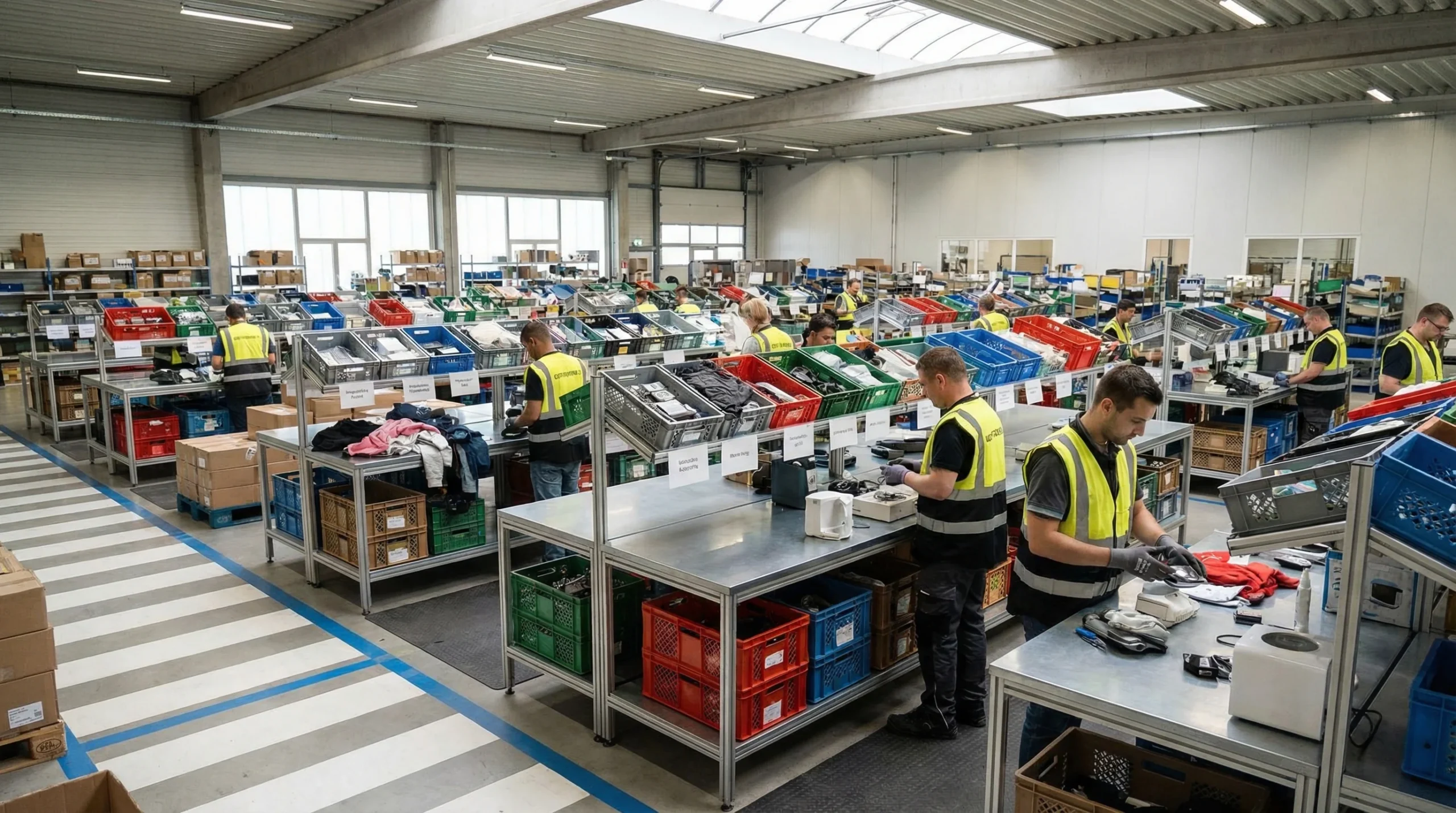 Wide shot of distribution center operations