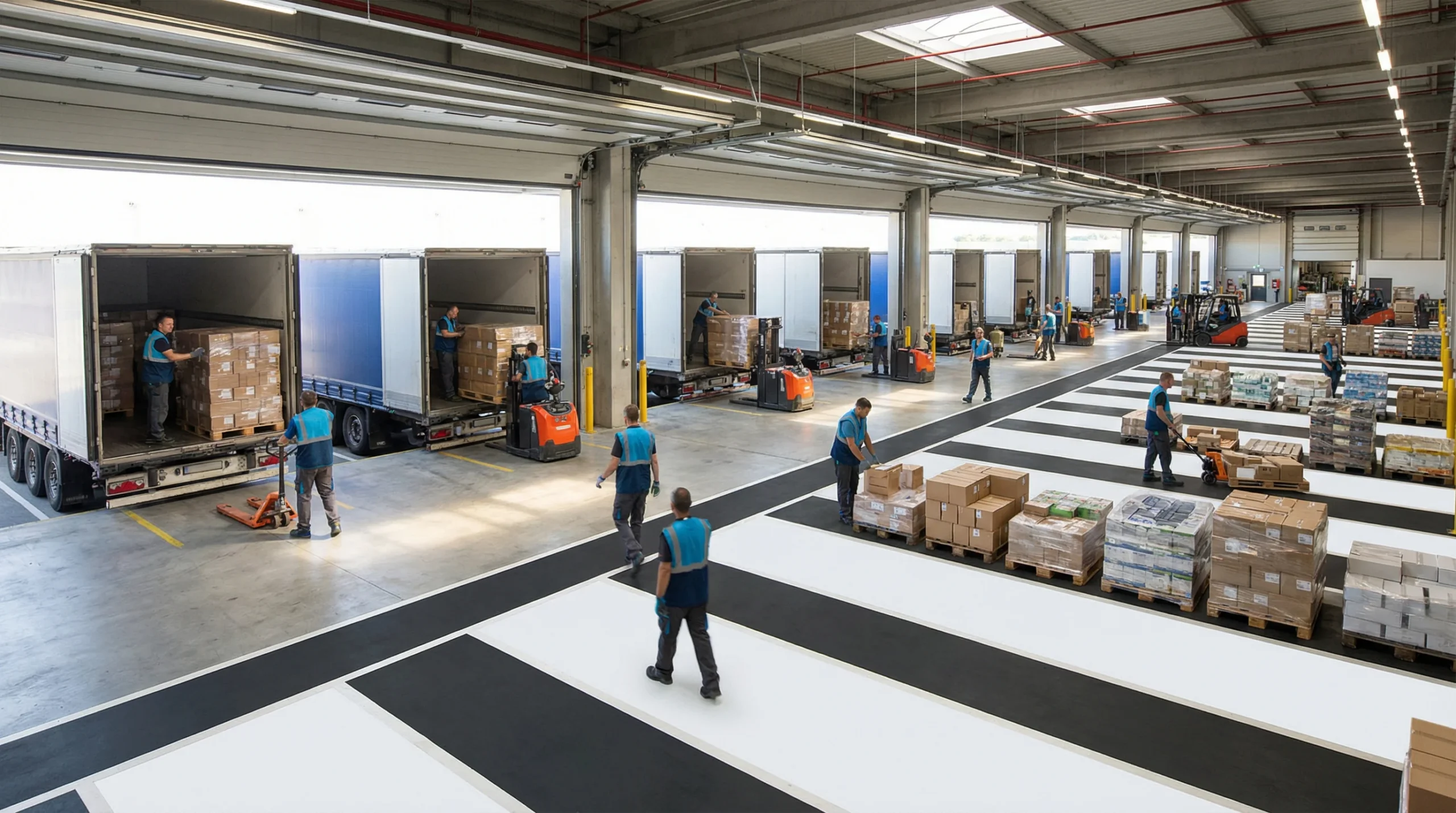 Wide shot of distribution center operations