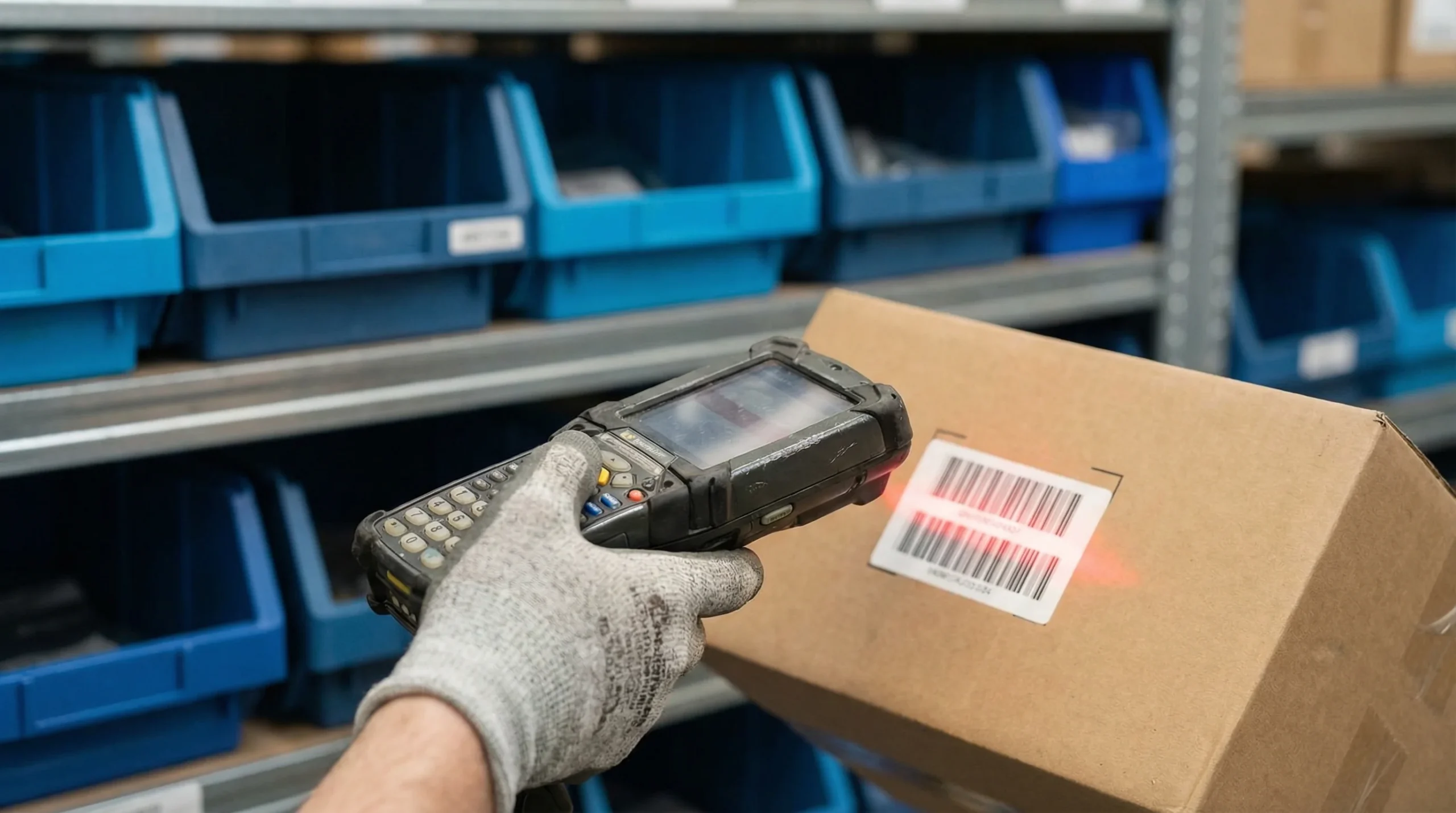 Warehouse worker scanning barcode on package
