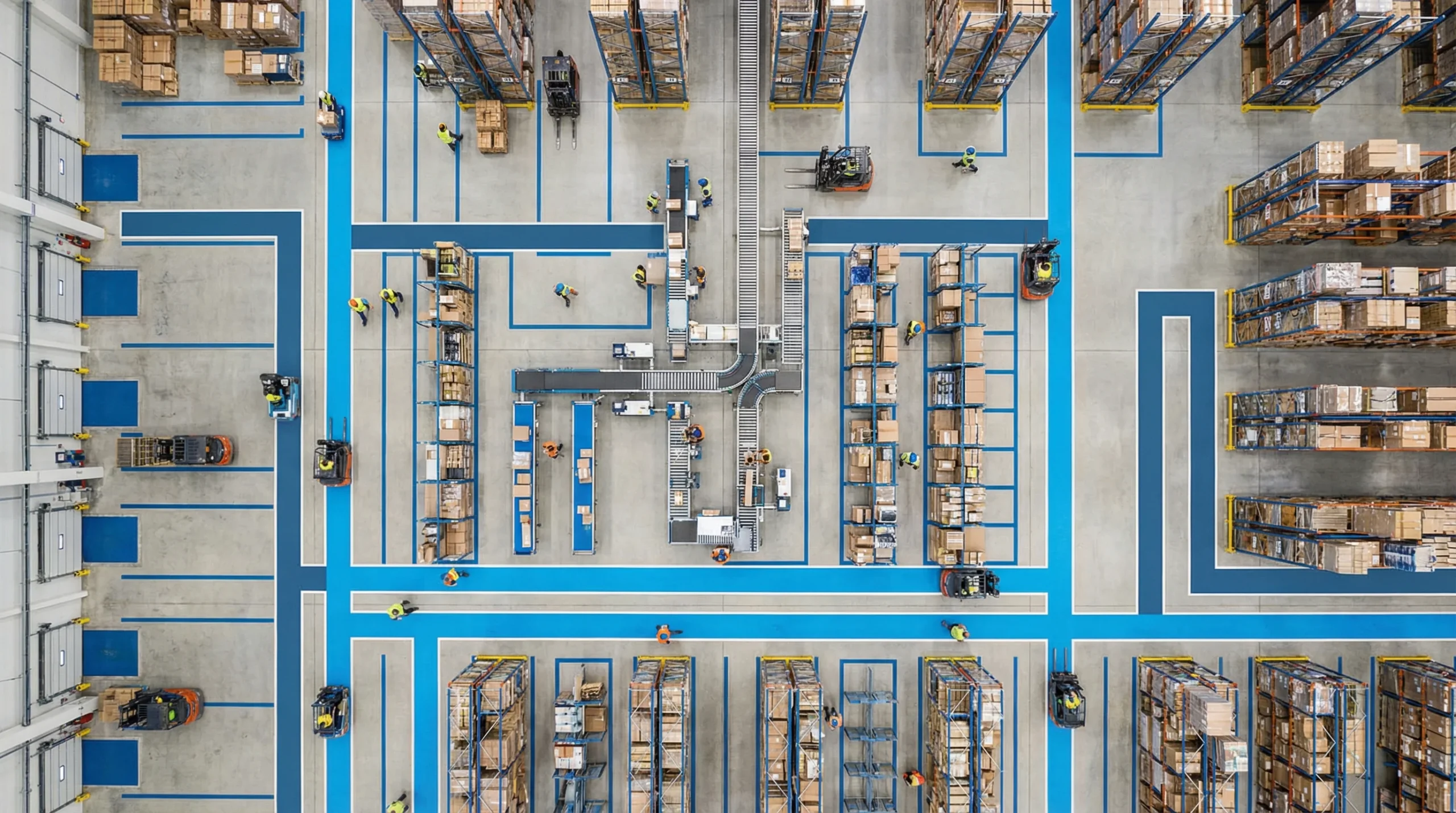 Aerial view of organized warehouse floor
