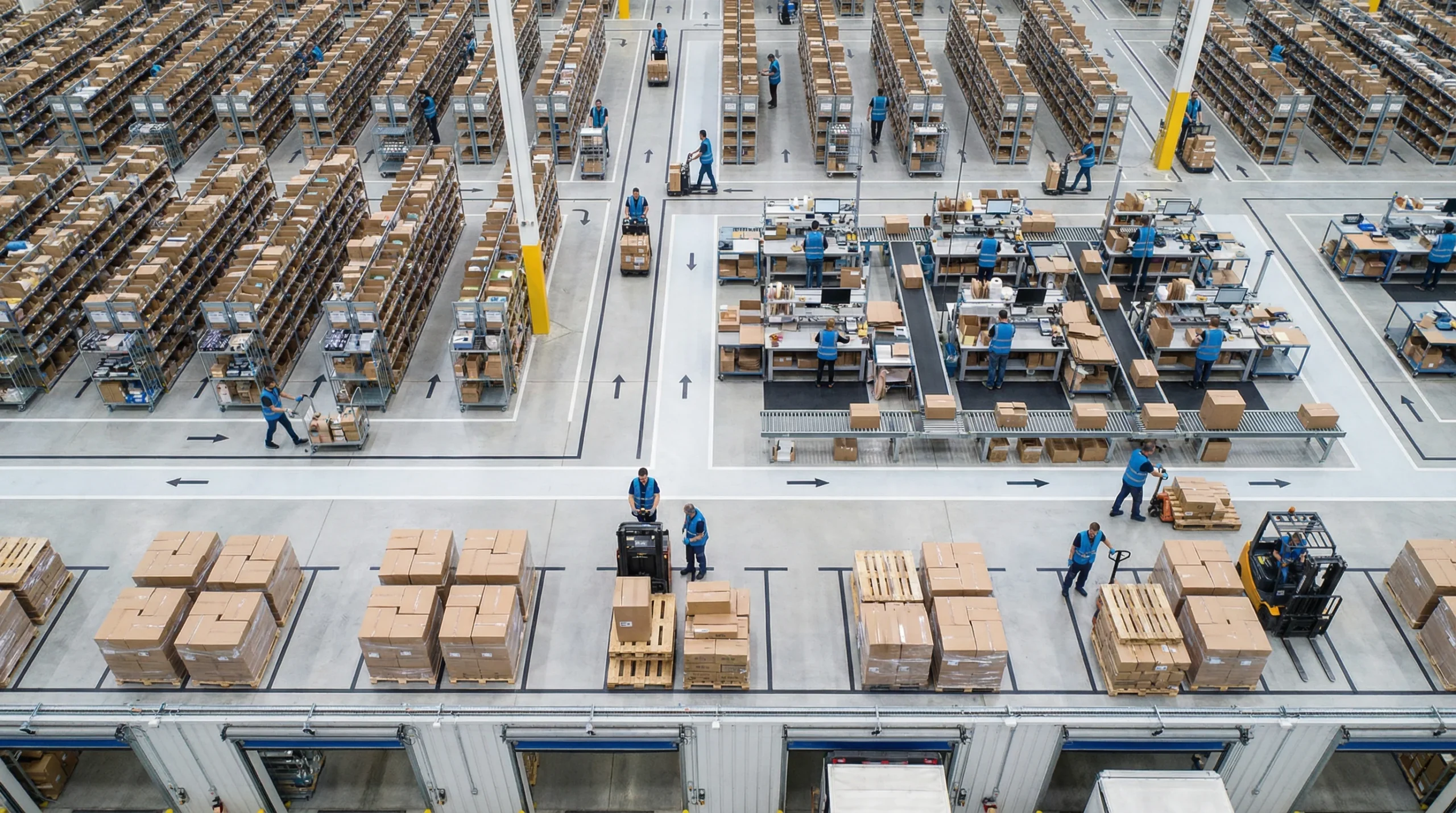 Aerial view of organized warehouse floor