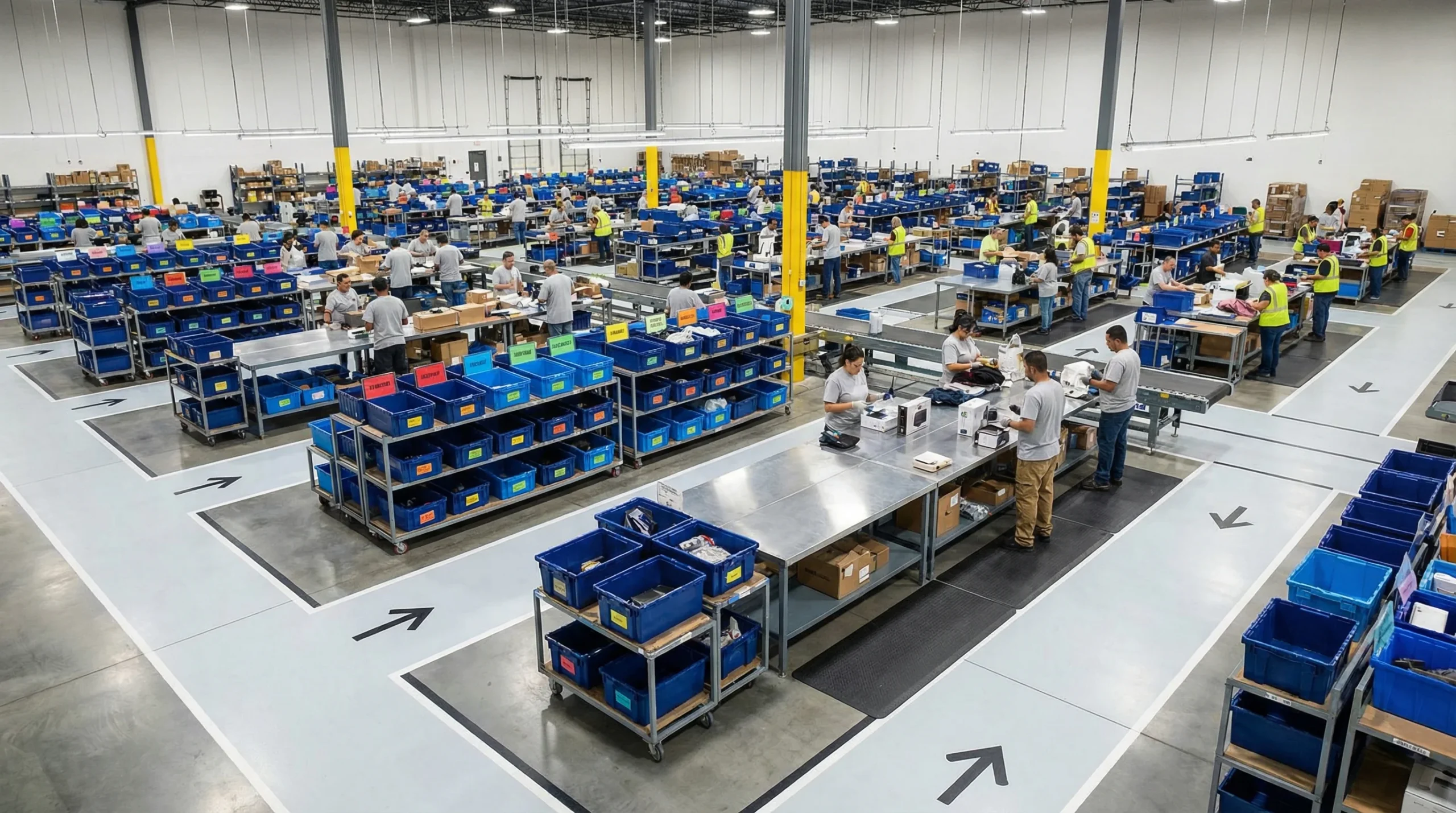 Wide shot of distribution center operations