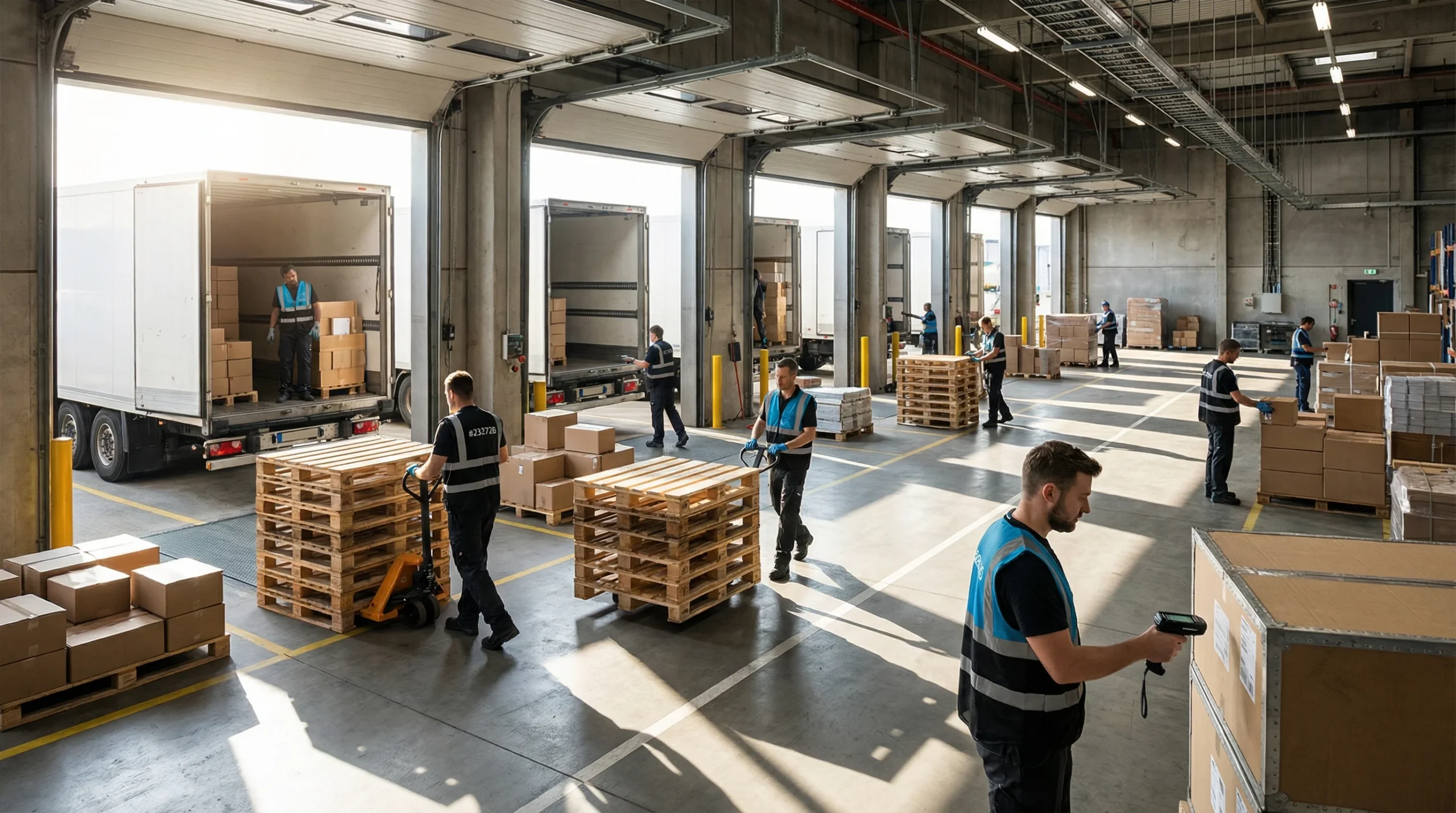 Wide shot of distribution center operations
