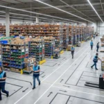 Warehouse scene with voice picking, batch picking, bins