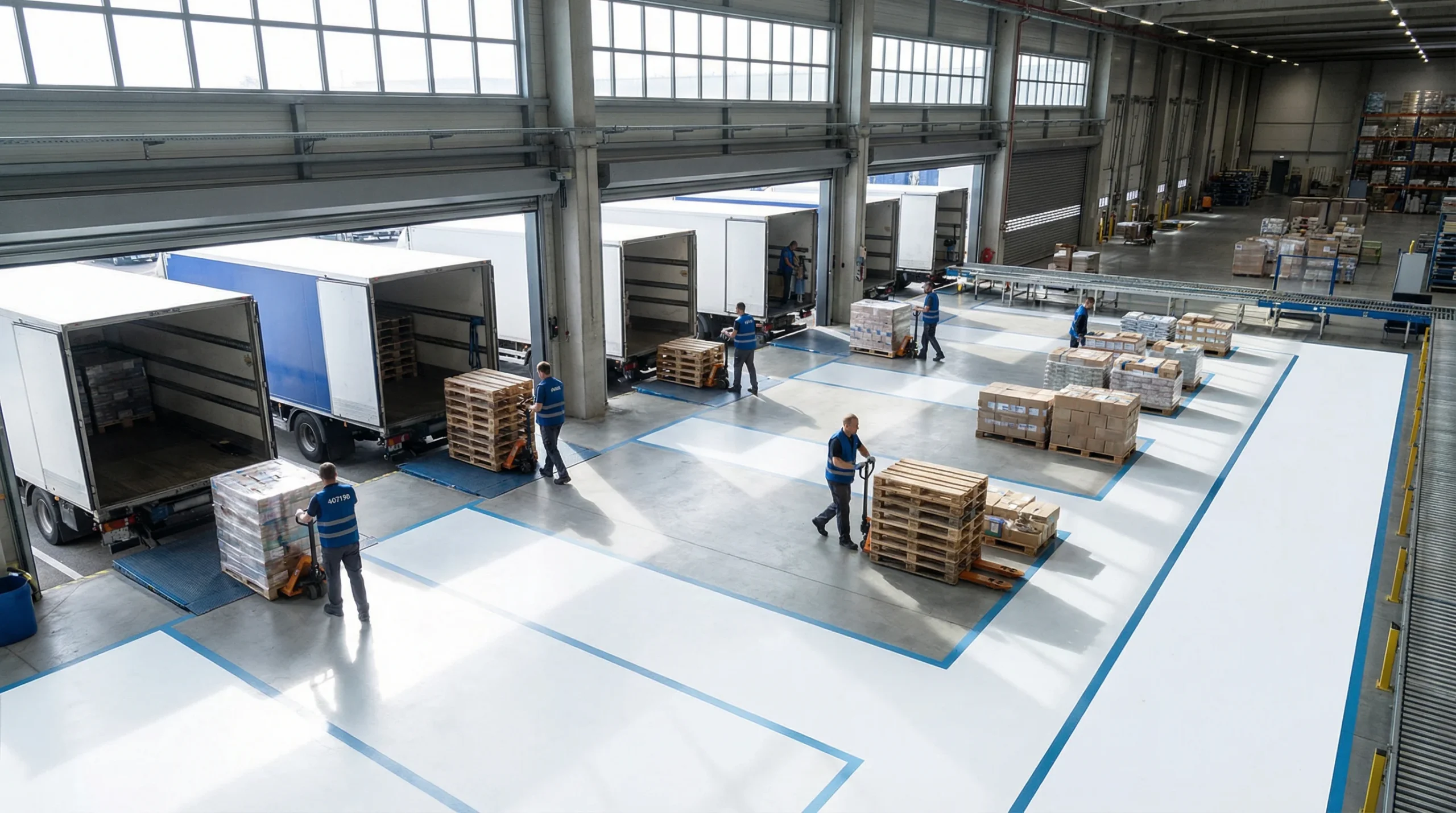 Wide shot of distribution center operations