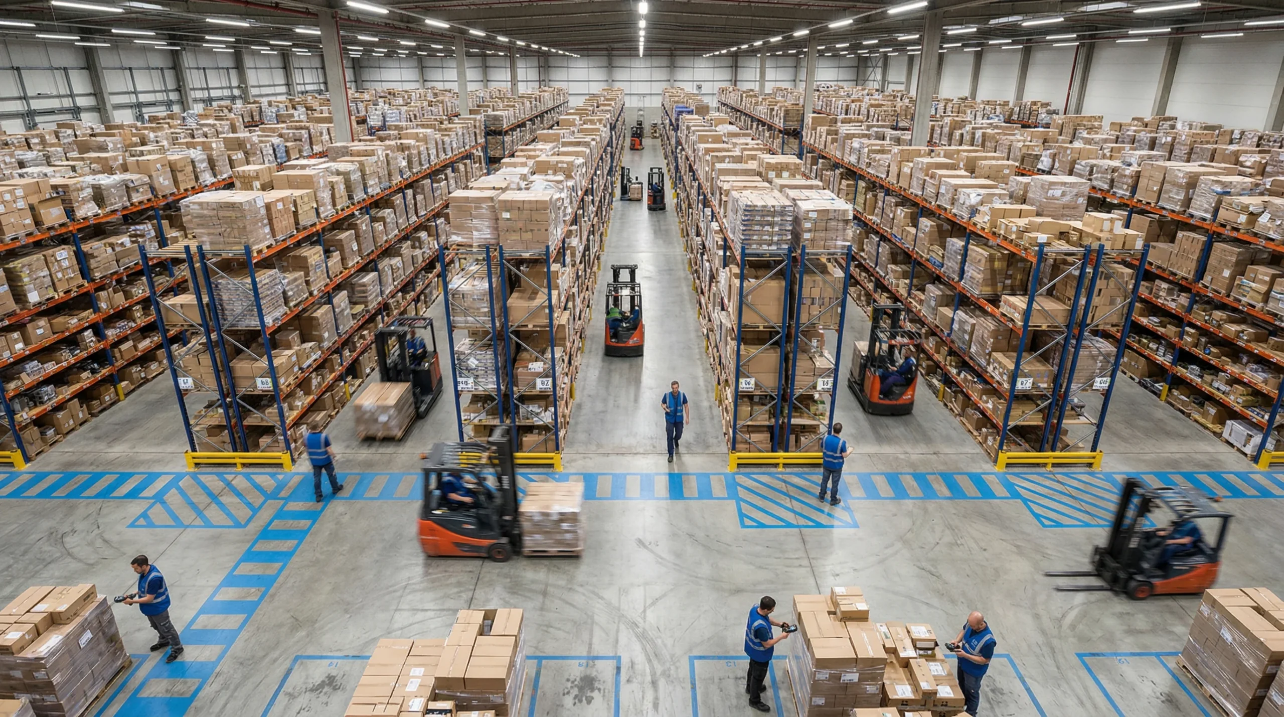 Aerial view of warehouse using barcode systems