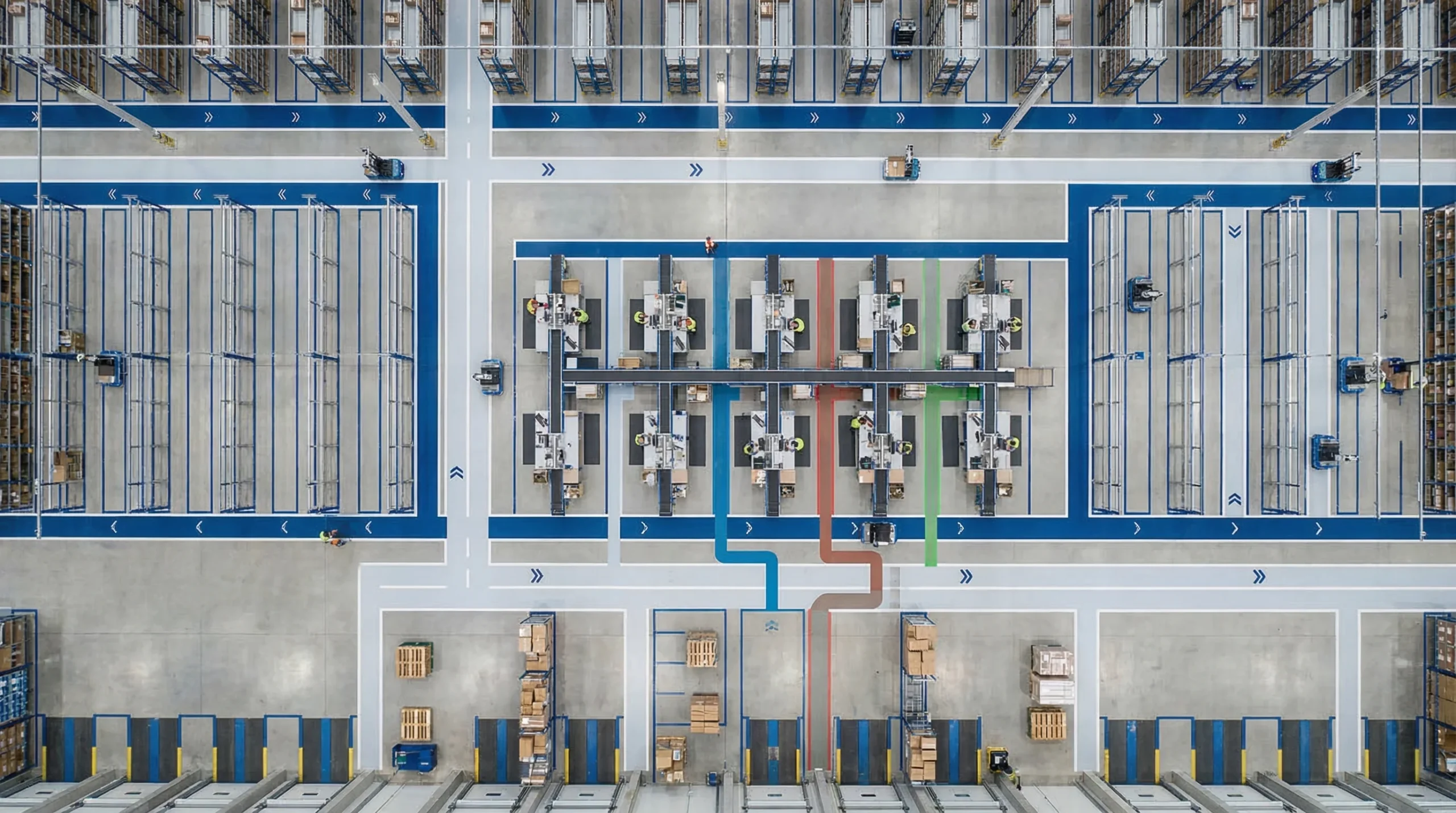 Aerial view of organized warehouse floor