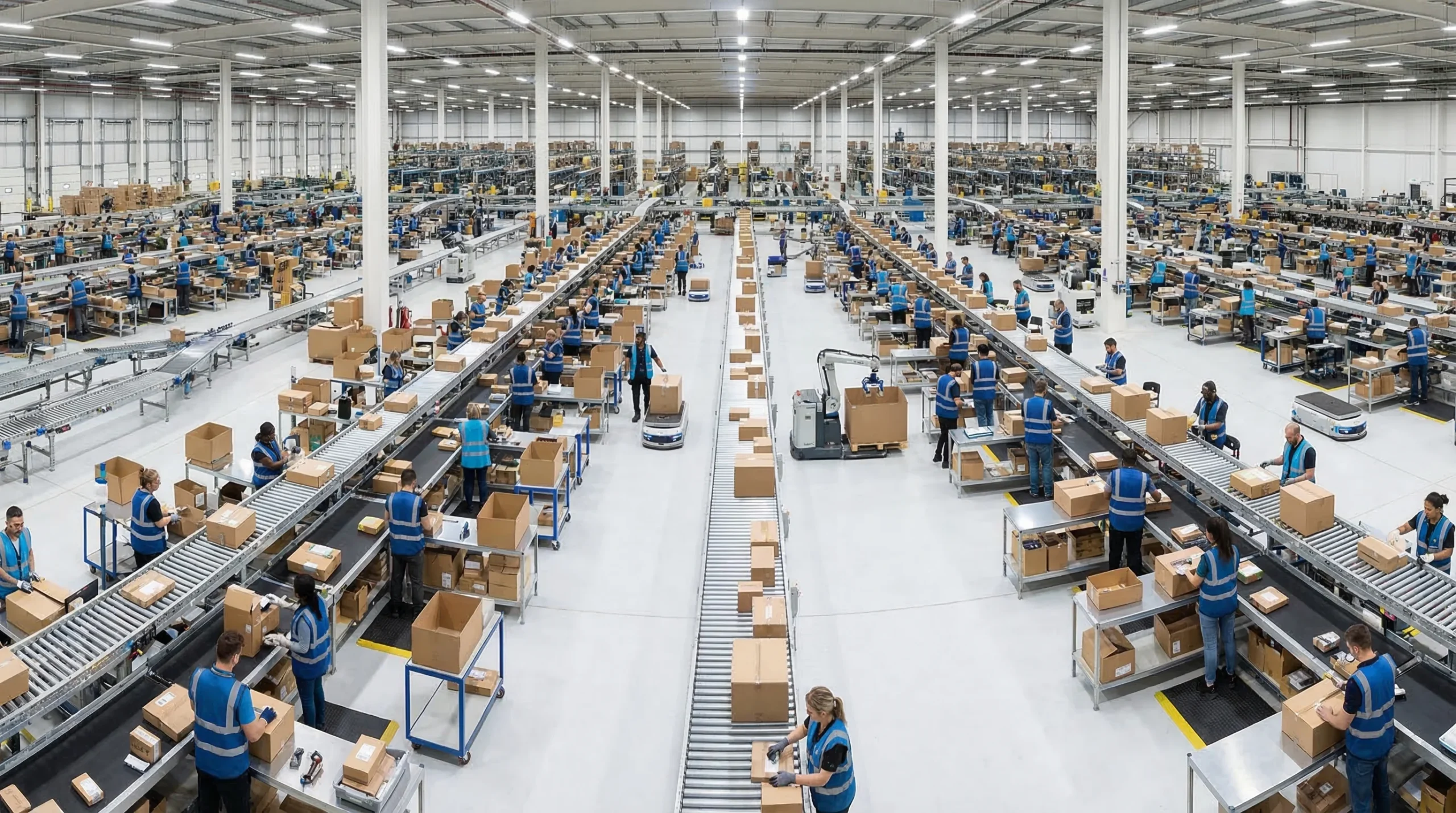 Wide shot of distribution center operations