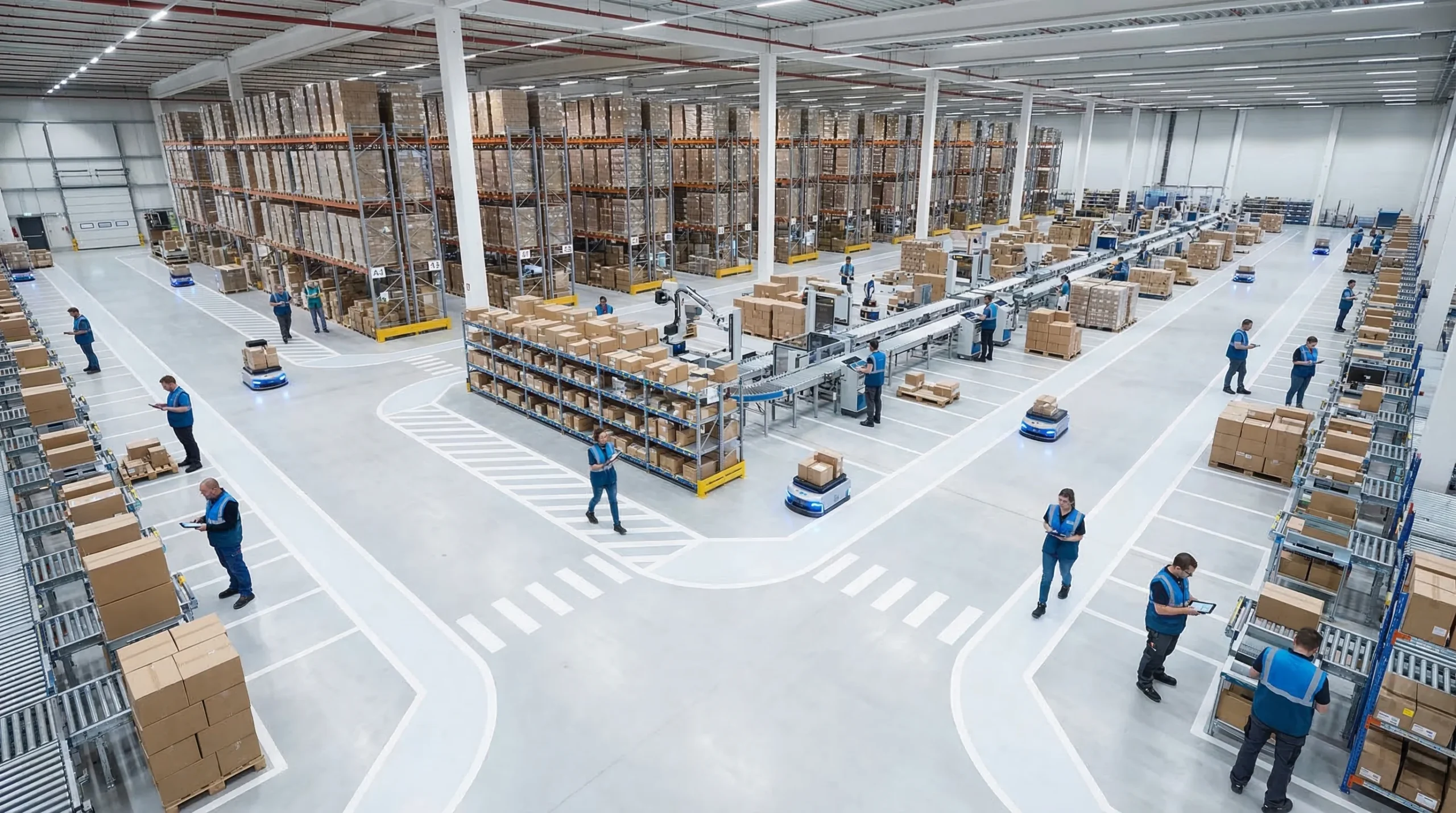 Wide shot of distribution center operations