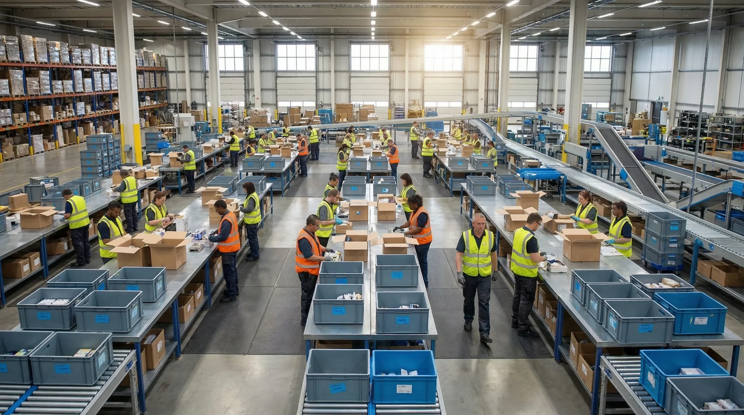 Wide shot of distribution center operations