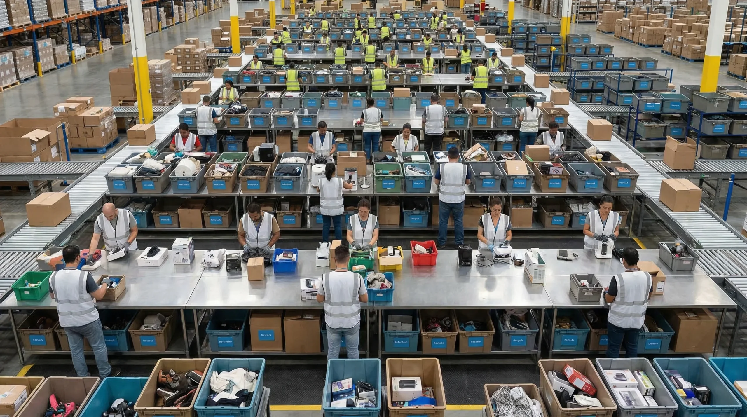 Wide shot of returns processing area.